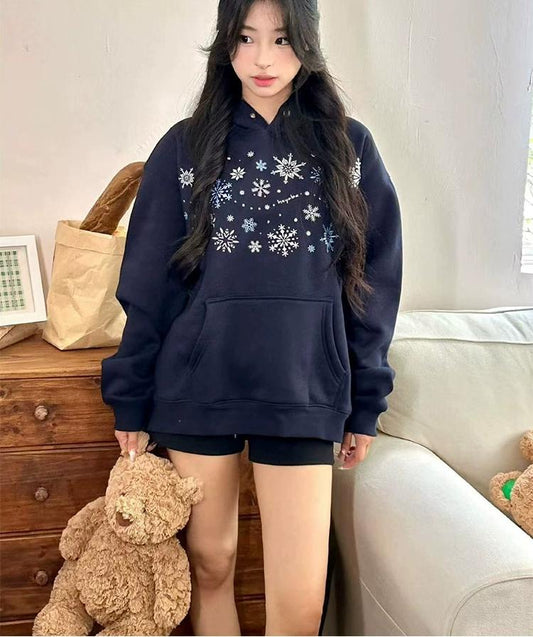 Retro Snow Print Heavy Hoodie