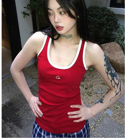 Red Embroidered Racerback Cami Top