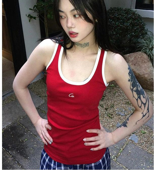 Red Embroidered Racerback Cami Top