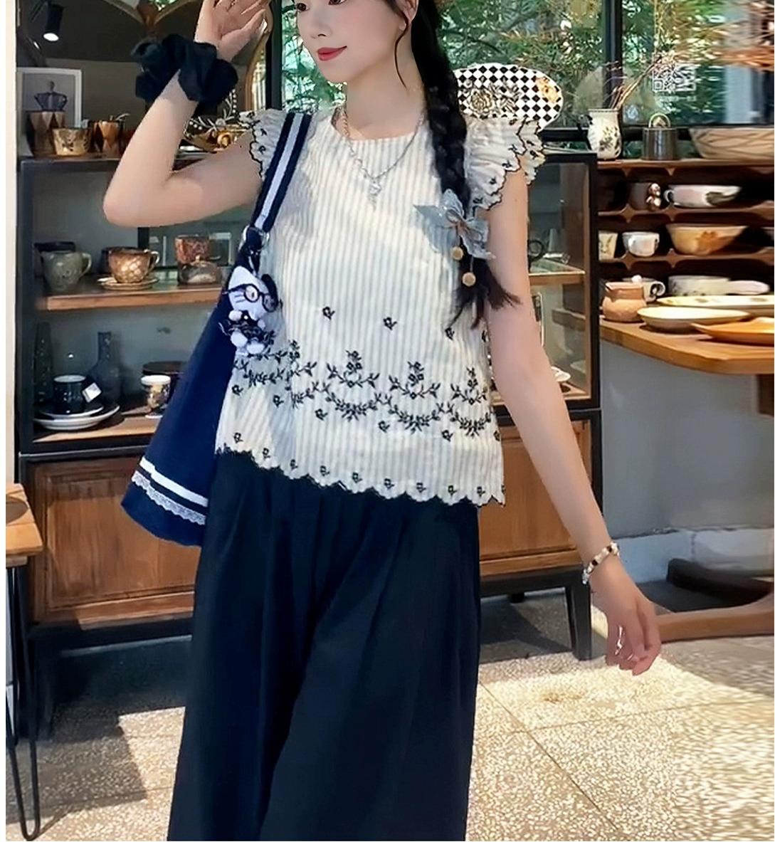 Flutter Sleeve Embroidered A-Line Top