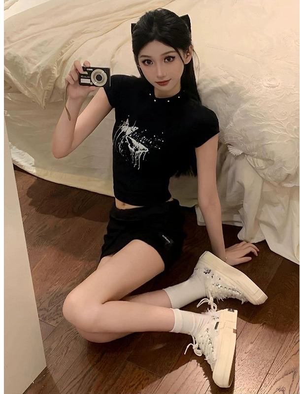Black Butterfly Cutout Crop Top