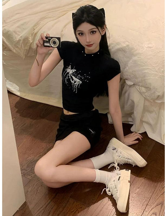 Black Butterfly Cutout Crop Top