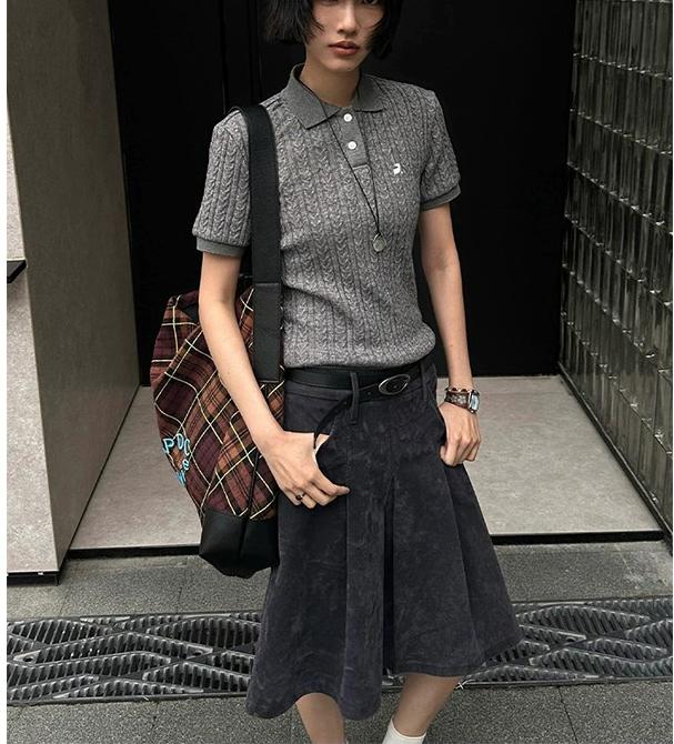 Vintage Cable Knit Polo Top