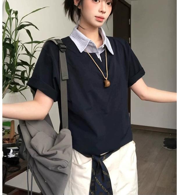 Layered Preppy Polo Short Sleeve Top