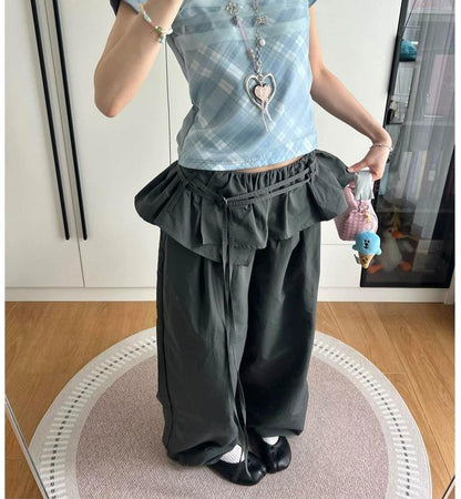 Short Sleeves Blue Plaid Ruffled Top