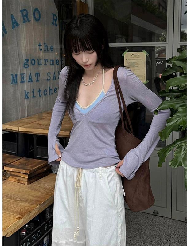 Korean V-Neck Halter Two-Piece Top