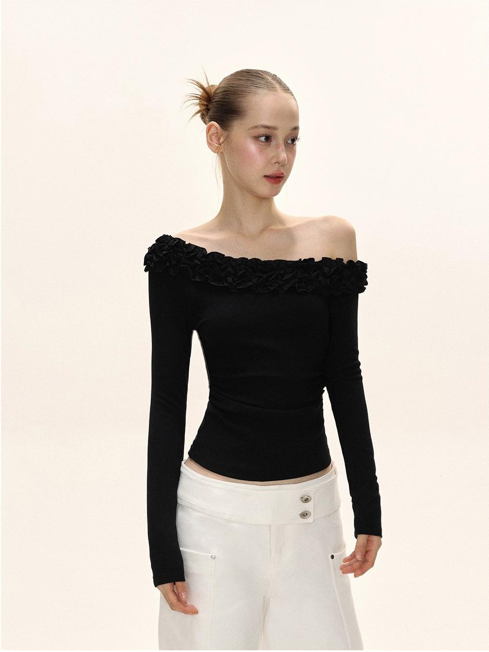 Off-Shoulder Ruffle Long Sleeve Top