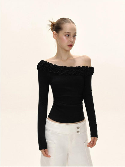 Off-Shoulder Ruffle Long Sleeve Top