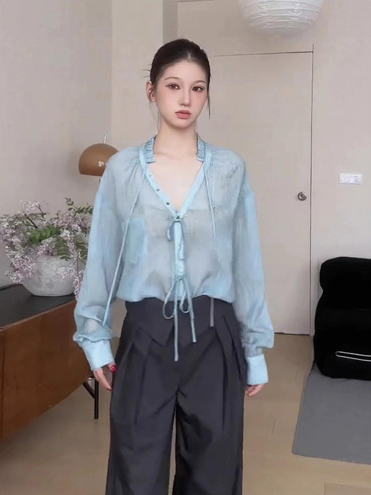 French V-Neck Long Sleeve Shirt