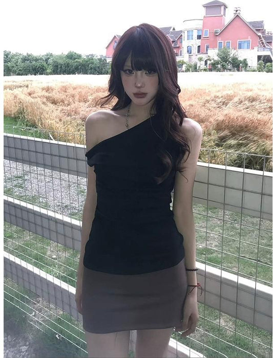 Black Asymmetric Sleeveless Top