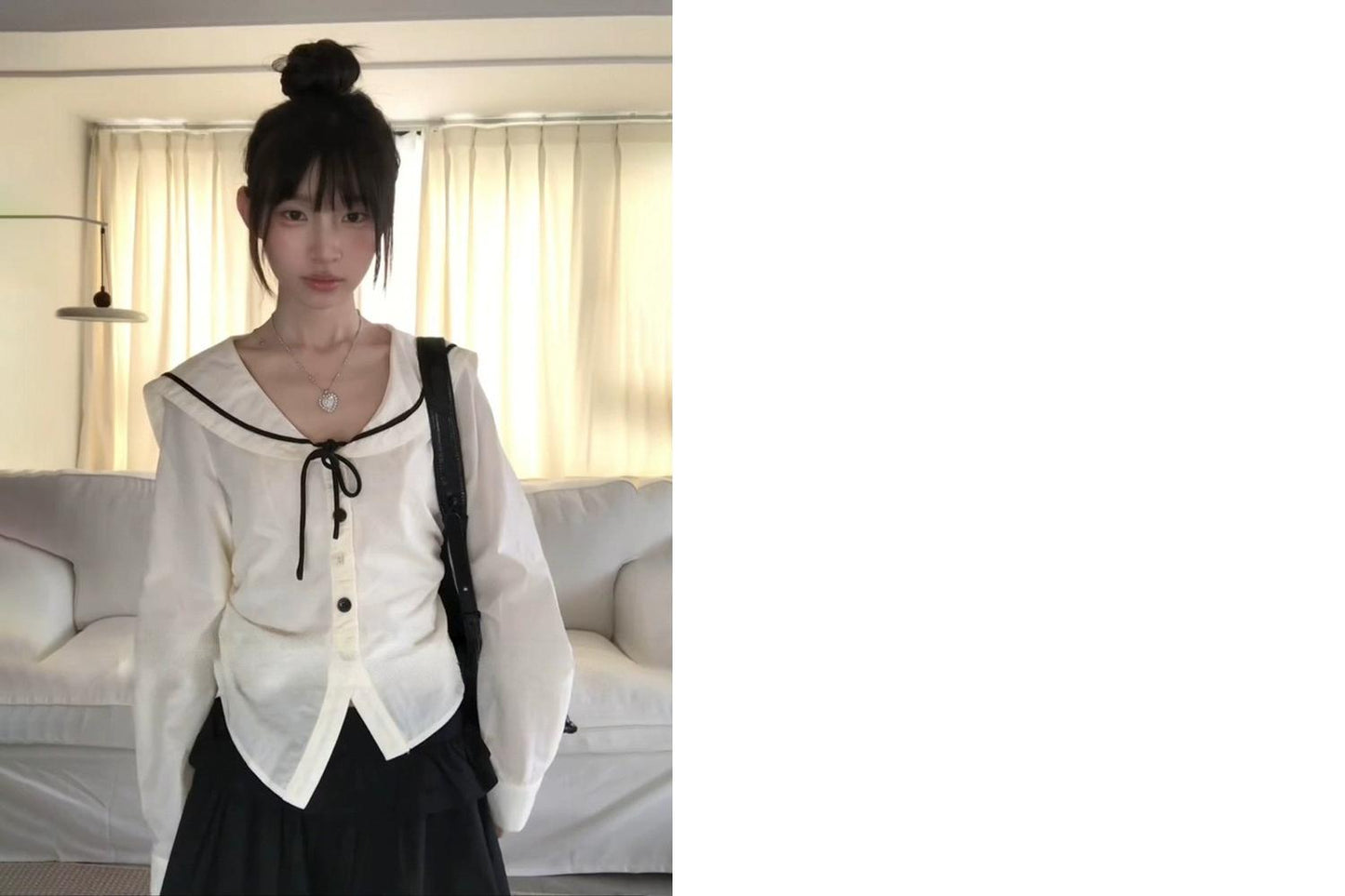 Navy Collar Asymmetrical Long Sleeve Shirt