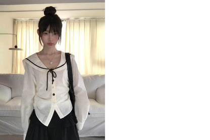 Navy Collar Asymmetrical Long Sleeve Shirt