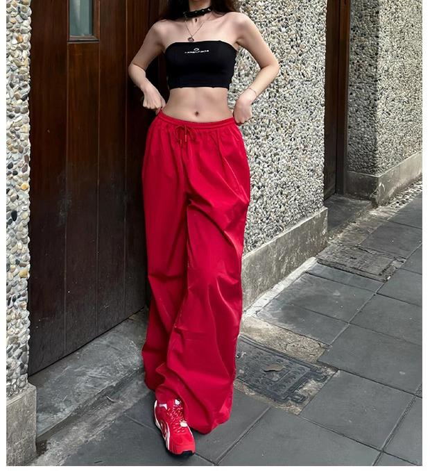 Streetwear Red Wide Leg Pants