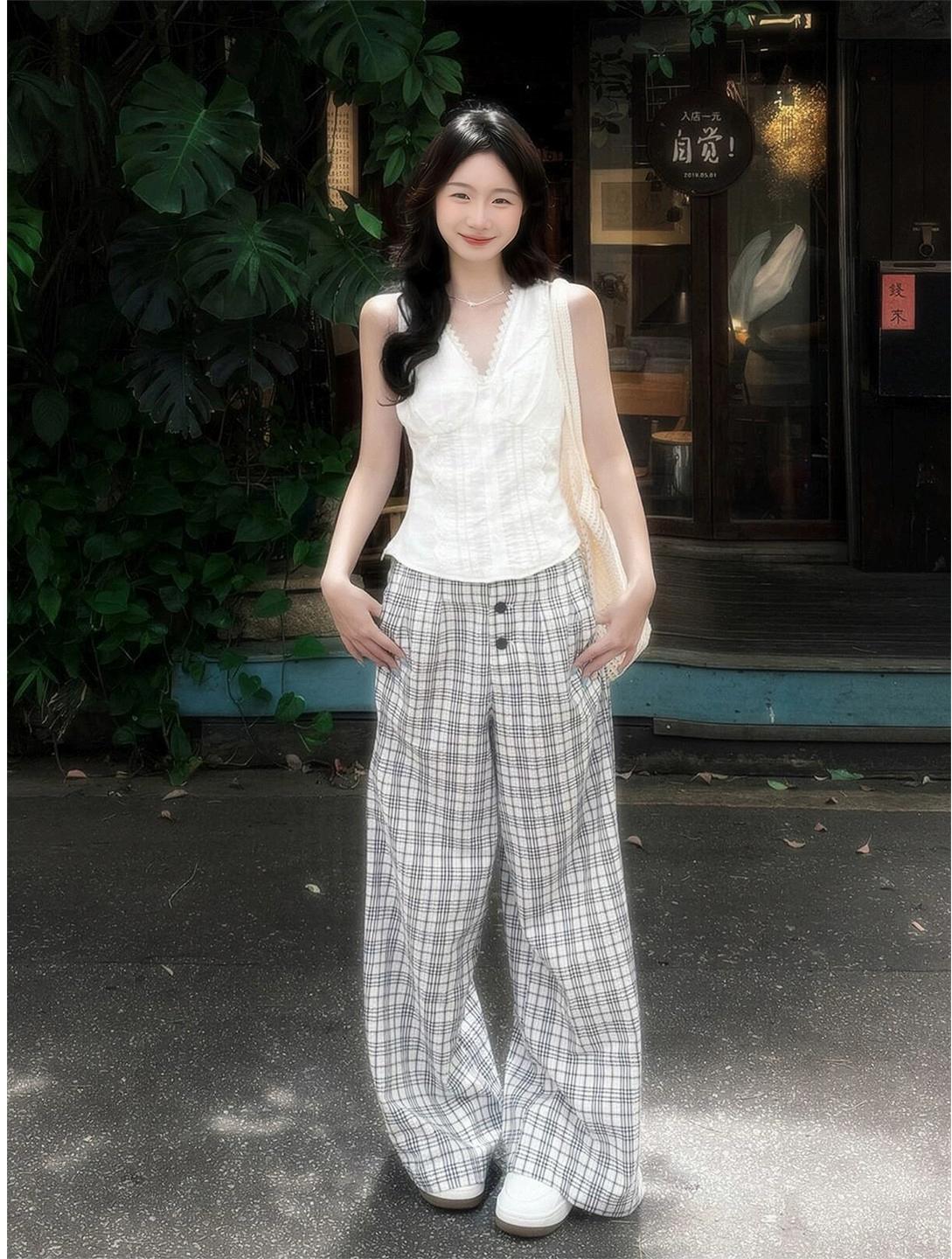 Black & White Checkered Wide Leg Pants
