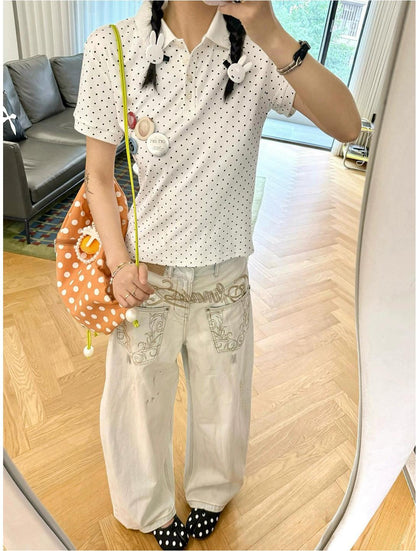 French Polka Dot Polo Top