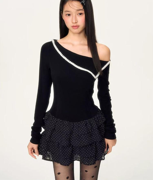 Black Polka Dot Asymmetrical Dress