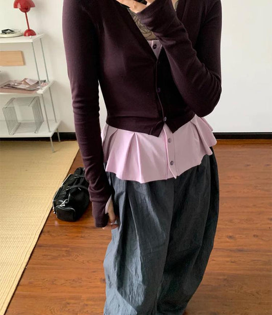 Colorblock Ruffle Knit Cardigan