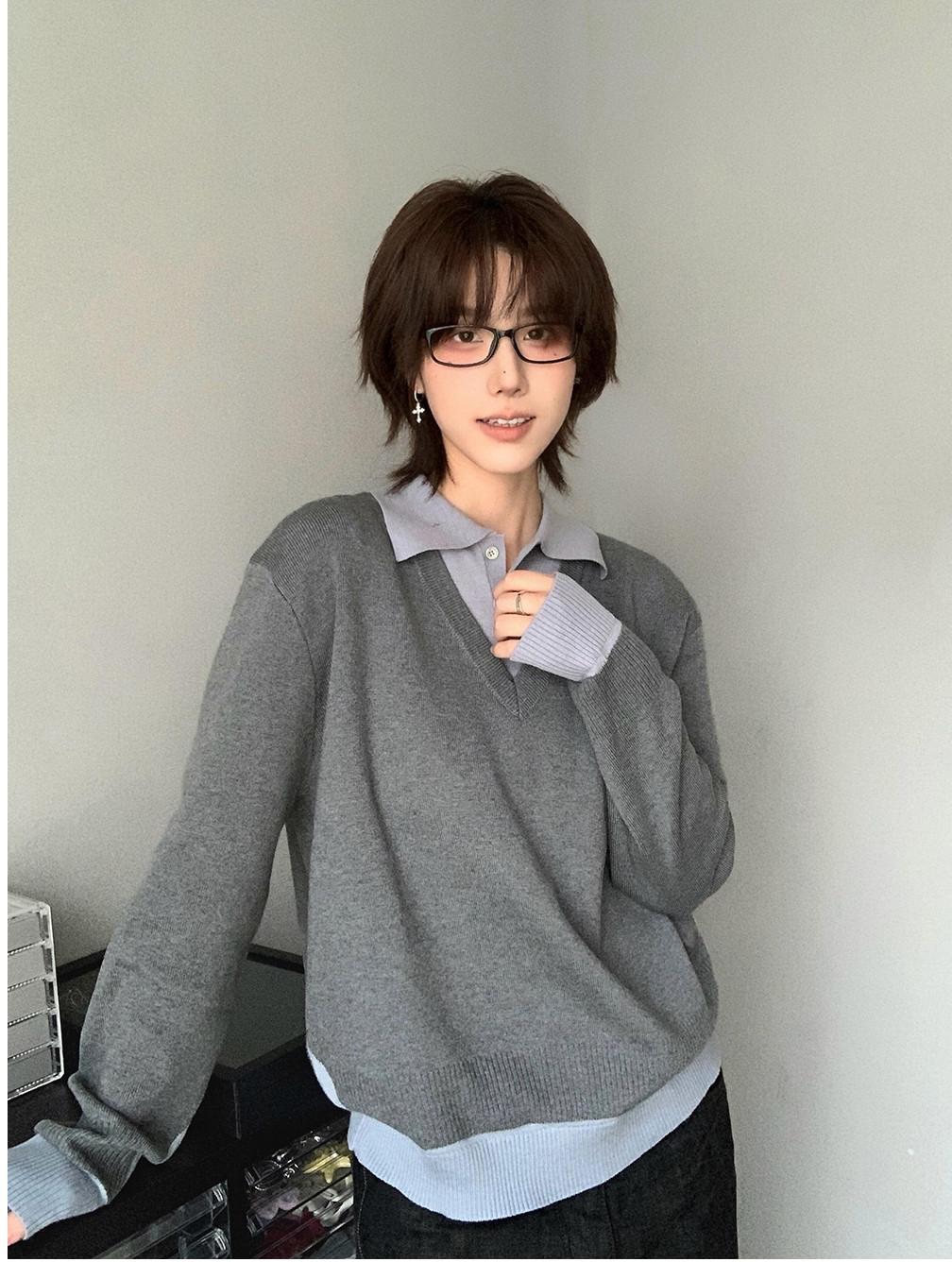 Layered Polo Knit Sweater