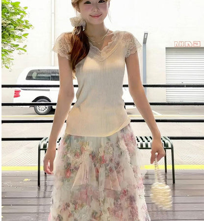 Lace V Neck Top