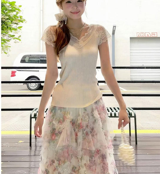 Lace V Neck Top
