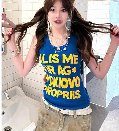 Letter Print Blue Strap Vest