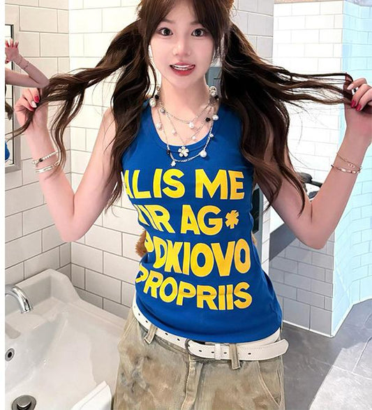 Letter Print Blue Strap Vest
