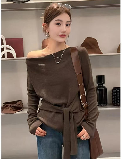 One Shoulder Tie Long Sleeve Tee