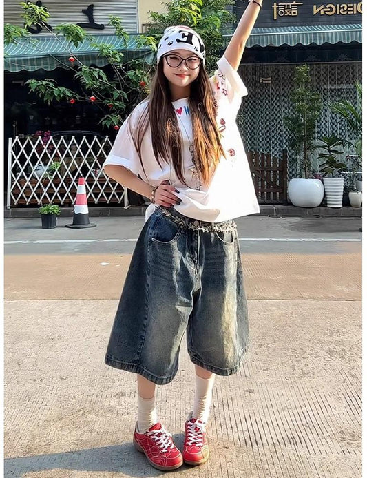 Vintage Washed Denim Cropped Pants