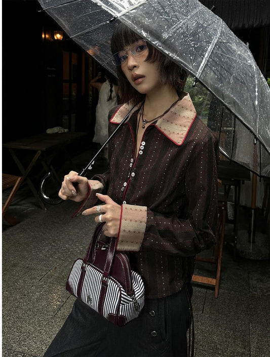 Striped Lace Long Sleeve Shirt