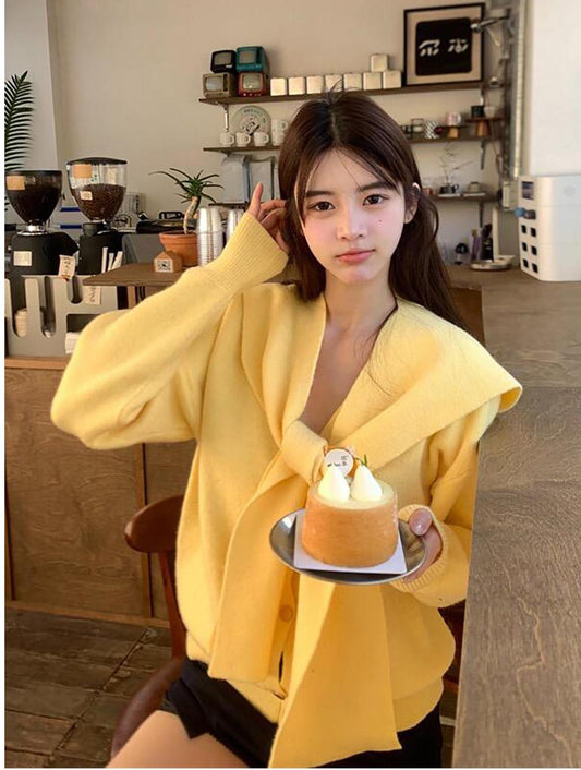 Yellow Soft Knit Cardigan Set