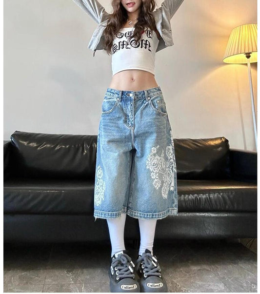 Vintage Lace Denim Shorts