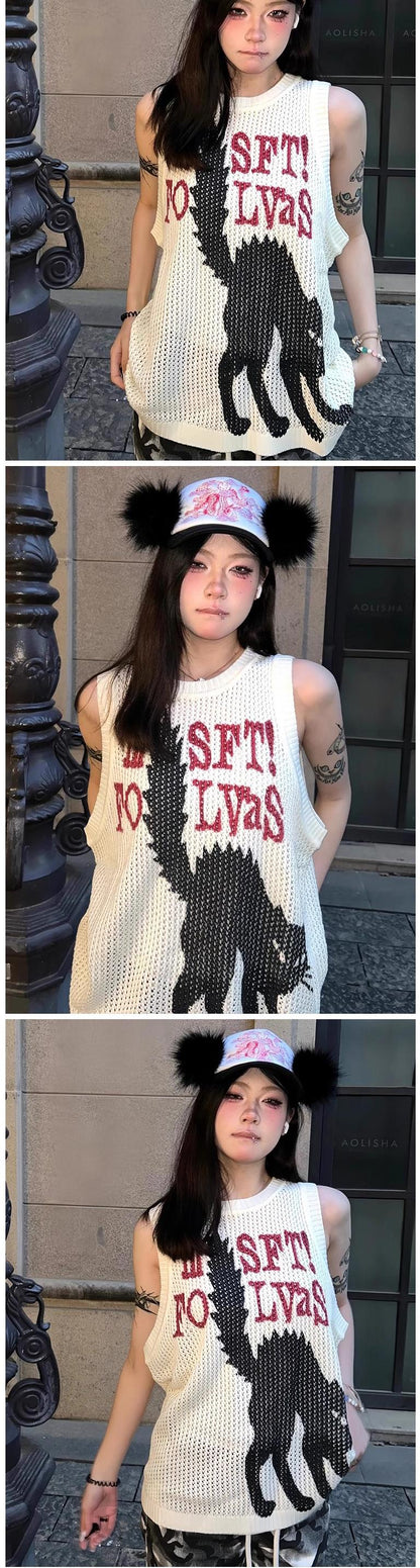 Vintage Letter Knit Vest