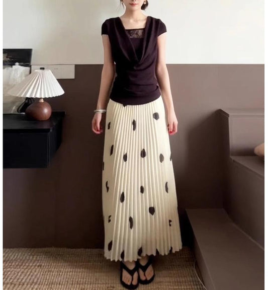 High Waist Polka Pleated Skirt