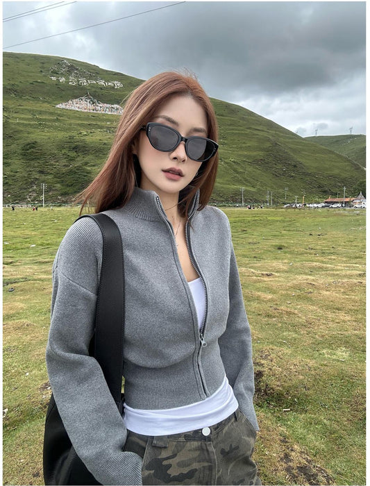 Minimal Zip Knit Cardigan