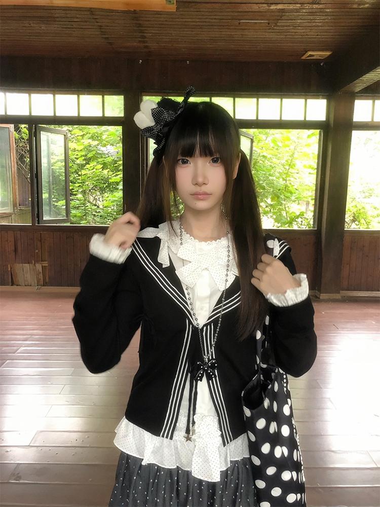 Korean Academic Knit Cardigan Set