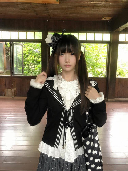 Korean Academic Knit Cardigan Set