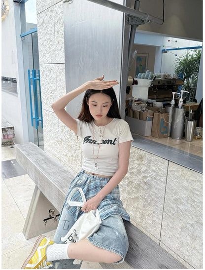 Street Layered Denim Cropped Pants