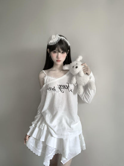 One Shoulder Lace Layered Tee