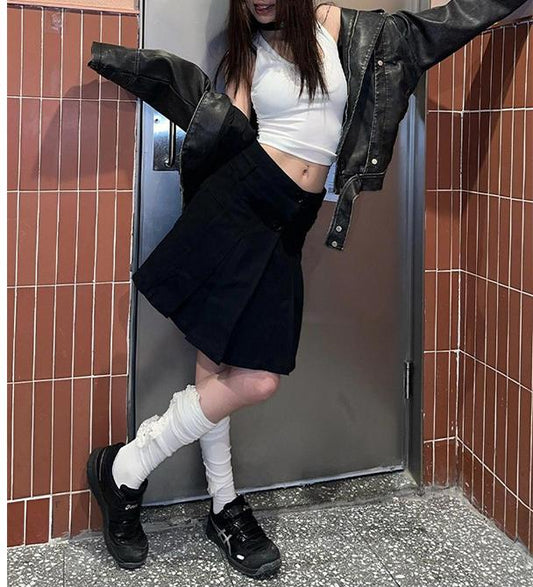 Vintage Double Button Pleated Skirt