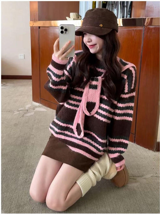 Layered Hooded Knit Sweater