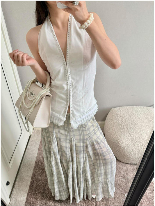 American White Lace Halter Tank