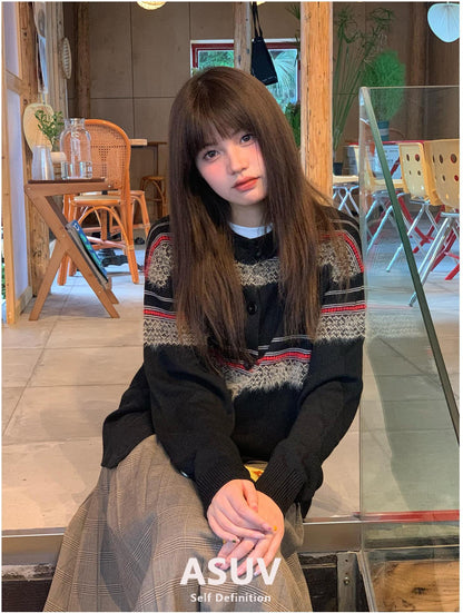 Vintage Faux Fur Striped Cardigan