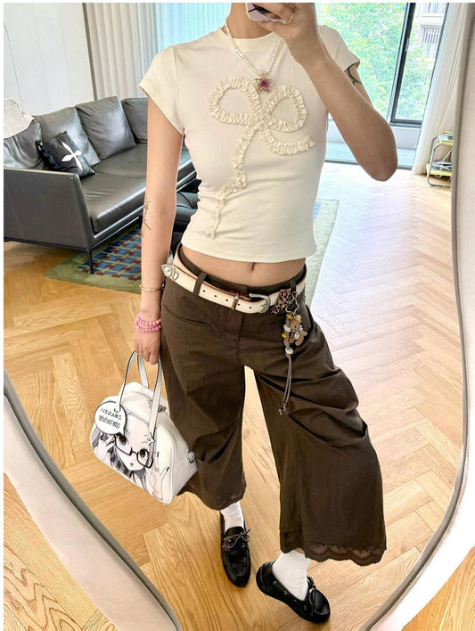 Vintage Pleated Casual Cropped Pants