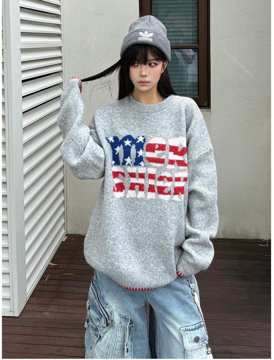 American Letter Jacquard Crewneck Knit