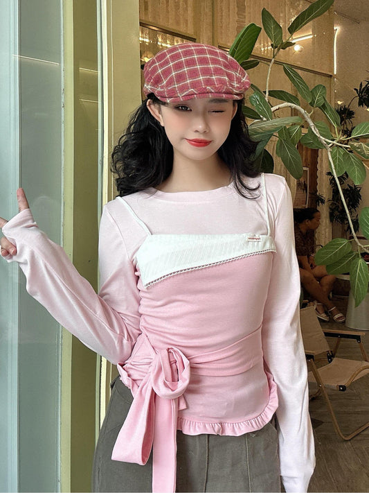 Korean Layered Patchwork Long Sleeve Tee