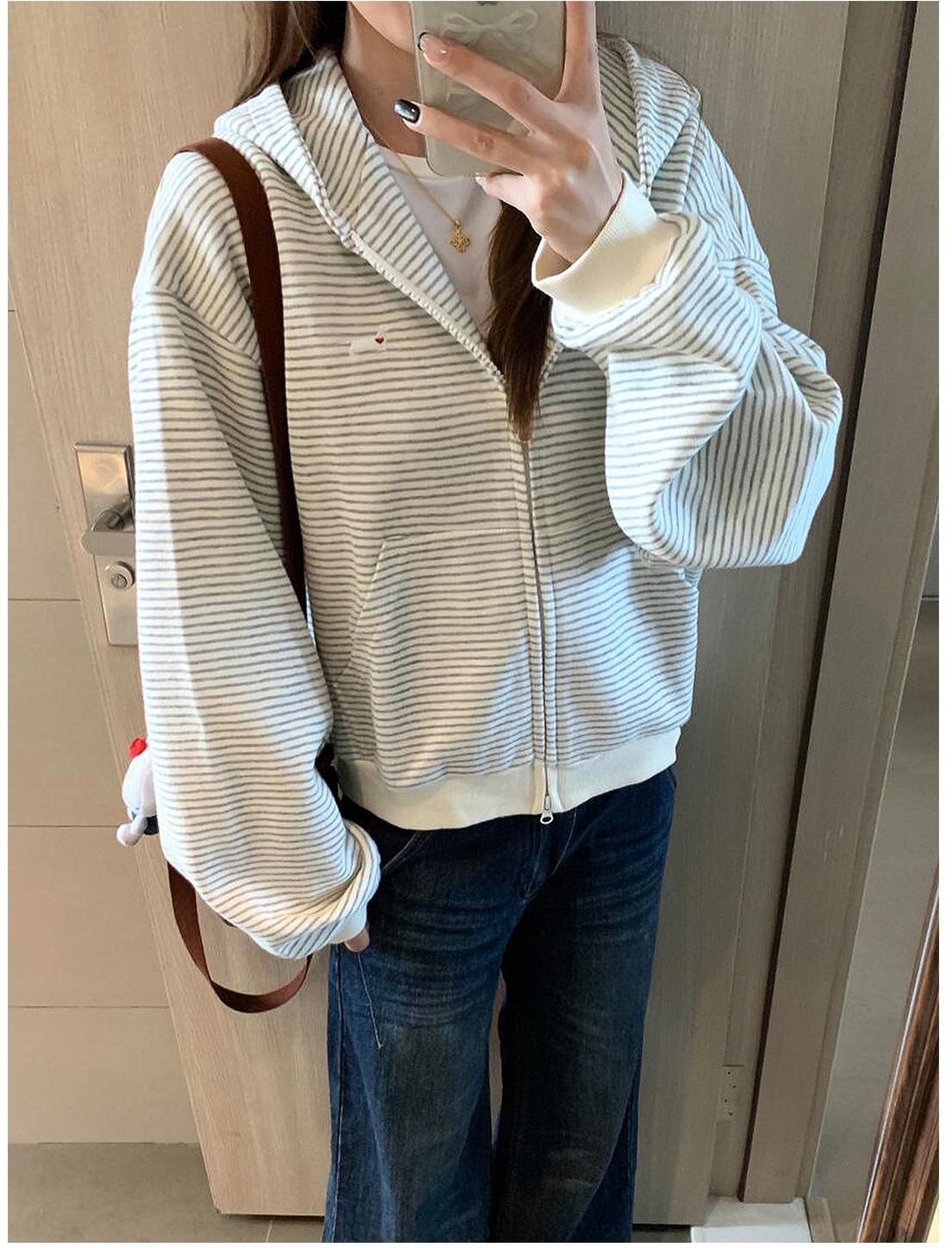 Korean Relaxed Stripe Hoodie Cardigan