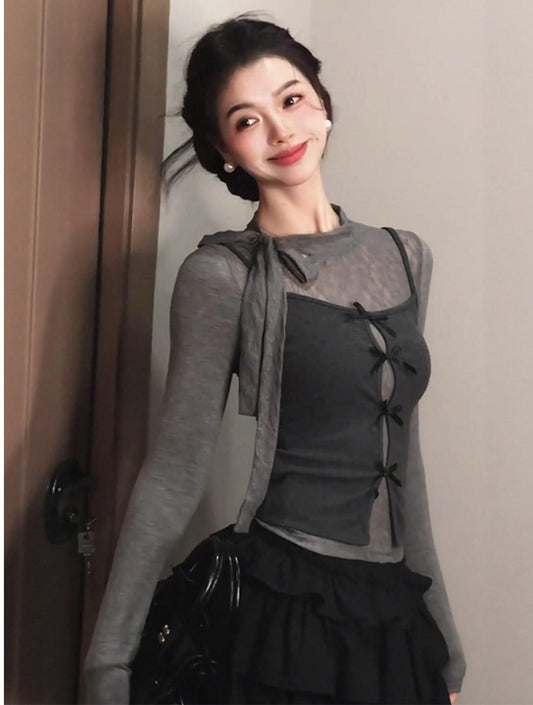 Korean Bow Tie Layered Tee