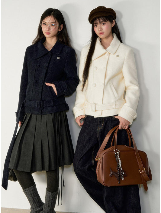 Korean Asymmetrical Double Breasted Wool Coat