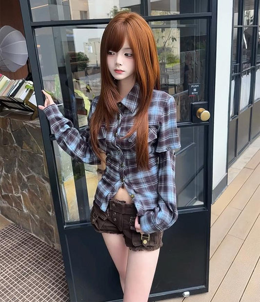 Plaid Polo Back Tie Shirt