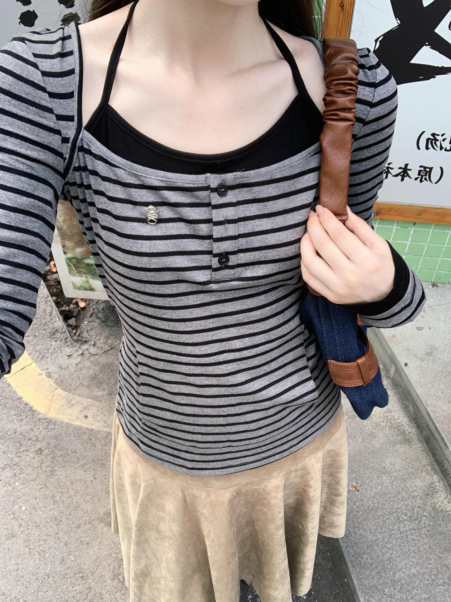Layered Halter Stripe Hoodie